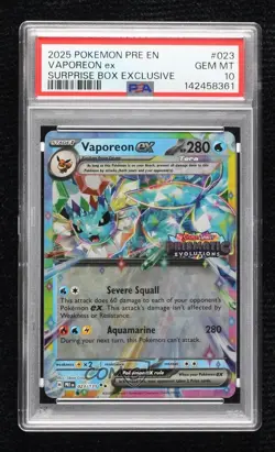 Vaporeon ex (Surprise Box Promo) Pokemon Prismatic Evolutions PRE PSA 10 GEM MT - Image 1