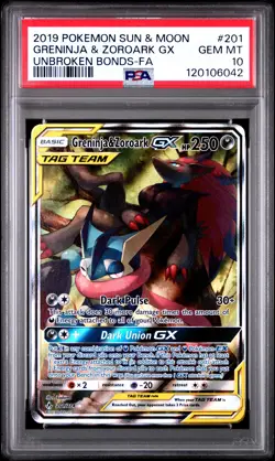 2019 POKEMON SUN & MOON UNBROKEN BONDS FULL ART/GRENINJA & ZOROARK GX PSA 10 - Image 1