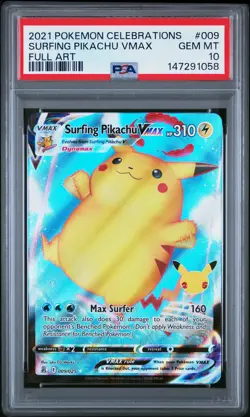 1058 Surfing Pikachu VMAX 2021 Pokemon Sword & Shield Celebrations #009 PSA 10 - Image 1