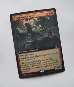 MTG Rampaging Raptor Foil 0160 Extended Art MOM March of the Machine Rare 2023 - Image 1