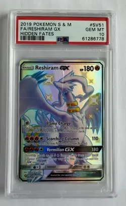 2019 POKEMON SUN & MOON HIDDEN FATES #SV51 FULL ART/RESHIRAM GX PSA 10 - Image 1