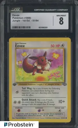 1999 Pokemon Jungle 1st Edition #51/64 Eevee CGC 8 NM-MT - Image 1