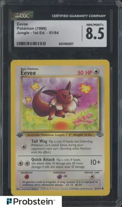 1999 Pokemon Jungle 1st Edition #51/64 Eevee CGC 8.5 NM-MT+ - Image 1