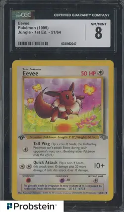 1999 Pokemon Jungle 1st Edition #51/64 Eevee CGC 8 NM-MT - Image 1