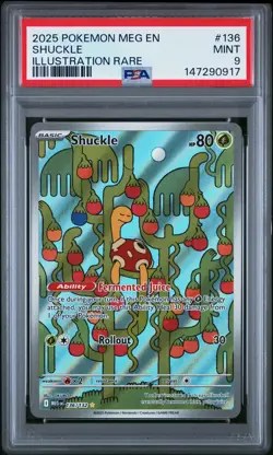 147290917 Shuckle 2025 Pokemon Mega Evolution #136 Illustration Rare PSA 9 - Image 1