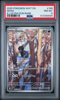 147290939 Deino 2025 Pokemon White Flare #146 Illustration Rare PSA 8 - Image 1