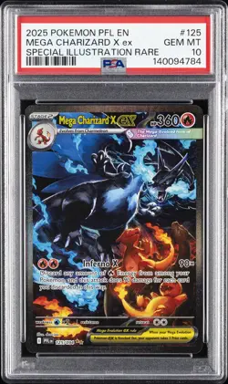 2025 POKEMON PFL EN-PHANTASMAL FLAMES #125 MEGA CHARIZARD X EX PSA 10 - Image 1