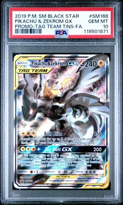 Pokemon Pikachu & Zekrom GX SM168 Promo Tag Team PSA 10 - Image 1