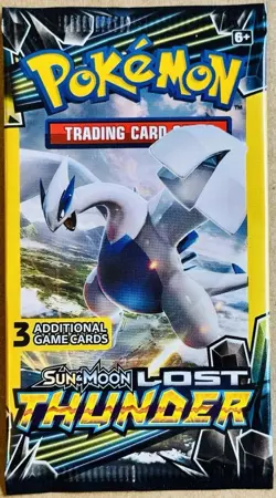 POKEMON SUN+MOON LOST THUNDER 3-CARD MINI BOOSTER PACK LUGIA ART FACTORY SEALED - Image 1