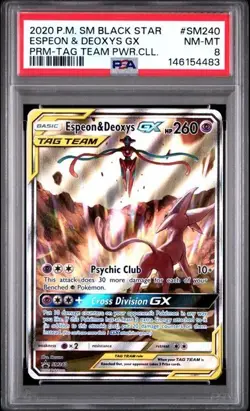 Pokemon Card Espeon & Deoxys GX SM240 Black Star Promo Tag Team 2020 Rare PSA 8 - Image 3