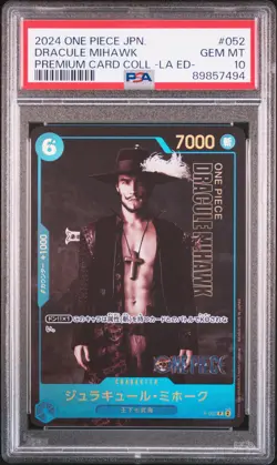 PSA 10 GEM MINT JAPANESE ONE PIECE 2024 DRACULE MIHAWK P-052 PREMIUM CARD COLL - Image 1