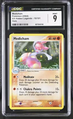 CGC 9 MINT Medicham 2004 EX Hidden Legends 10/101 Holo SWIRL Pokemon Card - Image 1