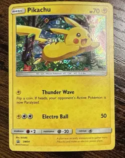Pokemon Sun & Moon PIKACHU Sequin Holo Rare Promo SM04 General Mills Black Star - Image 1