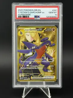2025 POKEMON DRI EN-DESTINED RIVALS HYPER RARE #241 CYNTHIA'S GARCHOMP EX PSA 10 - Image 1