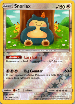 Pokemon TCG Snorlax 158/214 LP Reverse Holo Sun & Moon - Pokemon Unbroken Bonds - Image 1