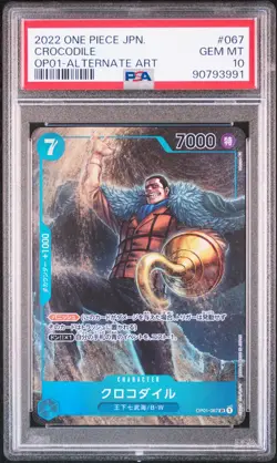PSA 10 GEM MINT JAPANESE ONE PIECE 2022 CROCODILE OP01-067 ALTERNATE ART - Image 1