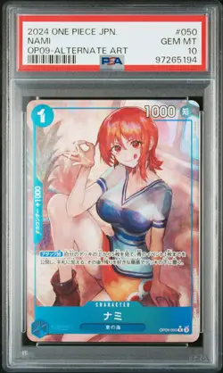 PSA 10 GEM MINT JAPANESE ONE PIECE 2024 NAMI OP09-050 ALTERNATE ART - Image 1
