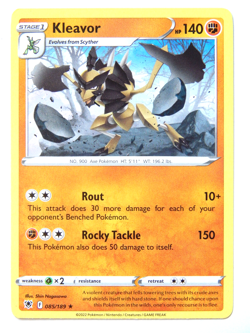 Kleavor 085/189 (NM, Pokemon Card, Astral Radiance, 2022, Fighting, Rare) - Image 1