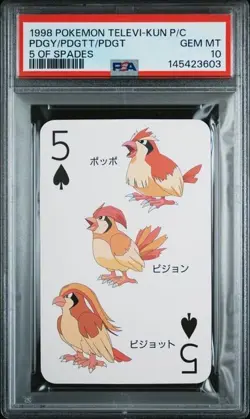 PSA 10 PIDGEY/PIDGEOTTO/PIDGEOT 5 Of Spades Televi-Kun Playing Card 1998 Pokemon - Image 1