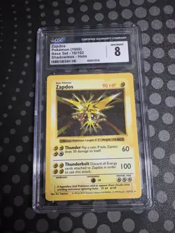 Zapdos Base Set HOLO Shadowless Pokemon CGC graded 8 - Image 1