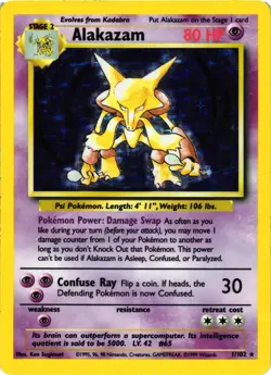Pokemon TCG Alakazam Base Set Holo Card 1/102 Unlimited Rare HP - Image 1