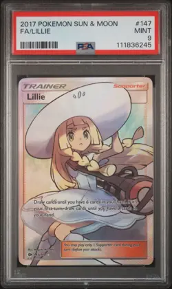 Pokemon Lillie PSA 9 MINT 147/149 Sun & Moon Base Set Full Art 2017 Trainer Card - Image 1
