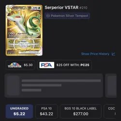 Pokemon Serperior VSTAR 210/195 Silver Tempest Secret Rare Full Art Holo - Image 3