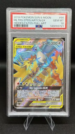 2019 Pokemon Sun & Moon Hidden Fates Articuno Zapdos Moltres GX #66 PSA 10 - Image 1