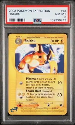 2002 POKEMON EXPEDITION #61 RAICHU PSA 8 - Image 1