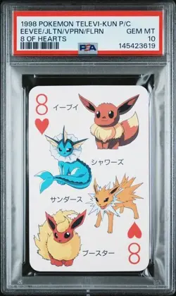PSA 10 EEVEE/JOLTEON/VAPOREON/FLAREON 8 Of Hearts Televi-Kun P/C Pokemon 1998 - Image 1