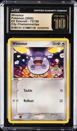 2005 POKEMON EX EMERALD - CITY CHAMPIONSHIPS #73/106 WHISMUR CGC 10 PERFECT - Image 1