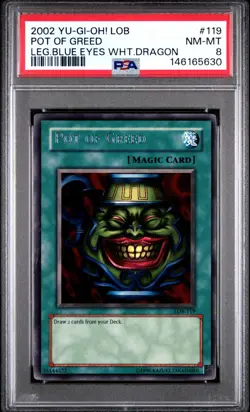 2002 Yu-Gi-Oh! LOB #119 Pot of Greed PSA 8 NM-MT - Image 1
