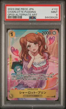 PSA 9 MINT JAPANESE ONE PIECE 2023 CHARLOTTE PUDDING OP03-112 ALTERNATE ART - Image 1