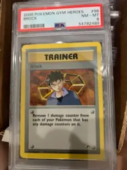 Brock Non Holo Rare PSA 8 Pokemon WOTC 2000 Gym Heroes Unlimited - Image 1
