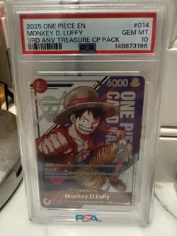 2025 One Piece EN 3rd Anniversary Treasure CP Pack #014 Monkey D. Luffy PSA 10 - Image 1
