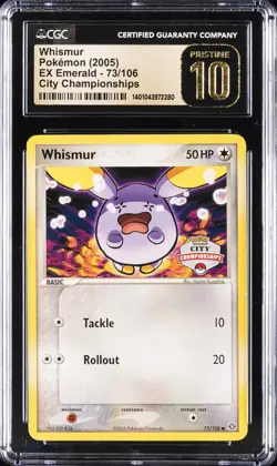 2005 POKEMON EX EMERALD - CITY CHAMPIONSHIPS #73/106 WHISMUR CGC 10 PERFECT - Image 1