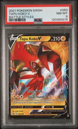 2021 POKEMON SWORD & SHIELD BATTLE STYLES #050 TAPU KOKO V PSA 8 - Image 1