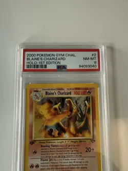 Pokemon Blaine's Charizard Gym Challenge 1st Edition Holo Rare #2 PSA 8 Hero - Image 2