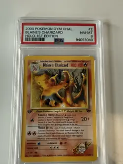 Pokemon Blaine's Charizard Gym Challenge 1st Edition Holo Rare #2 PSA 8 Hero - Image 3
