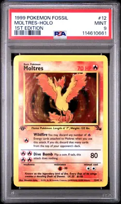 1999 POKEMON FOSSIL 1ST ED #12 MOLTRES-HOLO PSA 9 - Image 1