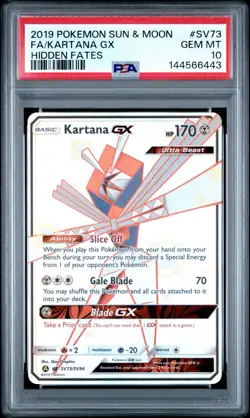 PSA 10 KARTANA GX SV73 POKEMON TCG 2019 SUN & MOON HIDDEN FATES - Image 1