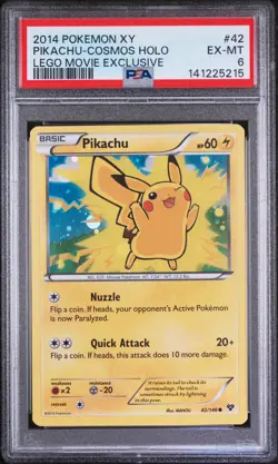2014 POKEMON XY LEGO MOVIE EXCLUSIVE #42 PIKACHU-COSMOS HOLO PSA 6 - Image 1