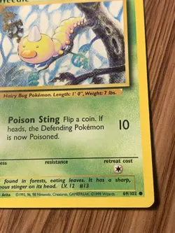 Weedle 69/102 Base Set Pokemon TCG 1999 Common Card Vintage LP - Image 4