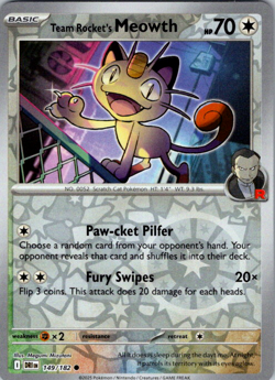 Team Rocket's Meowth 149/182 Common Reverse Holo Pokemon TCG Destined Rivals NM - Image 1
