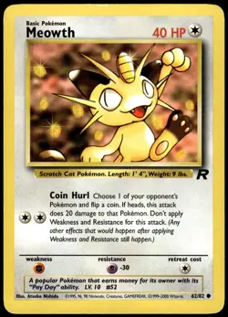 Meowth 62/82 Common Team Rocket Pokemon Unlimited MP - Image 1