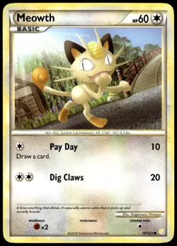 Meowth 75/123 Common HeartGold & SoulSilver Pokemon LP - Image 1