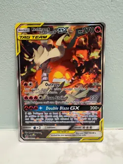 Pokemon Reshiram & Charizard GX TAG TEAM Black Star Promo SM201 Full Art LP - Image 1