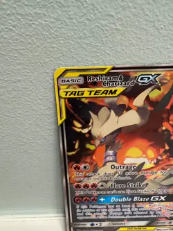 Pokemon Reshiram & Charizard GX TAG TEAM Black Star Promo SM201 Full Art LP - Image 2