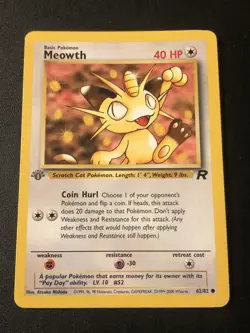 2000 Pokemon Team Rocket 1st Edition Meowth #62 - Image 1