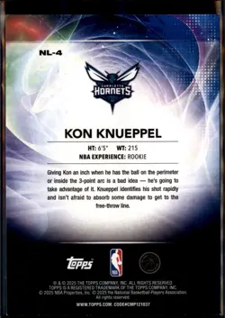 2025-26 Topps Kon Knueppel No Limit Rookie #NL-4 Charlotte Hornets - Image 2